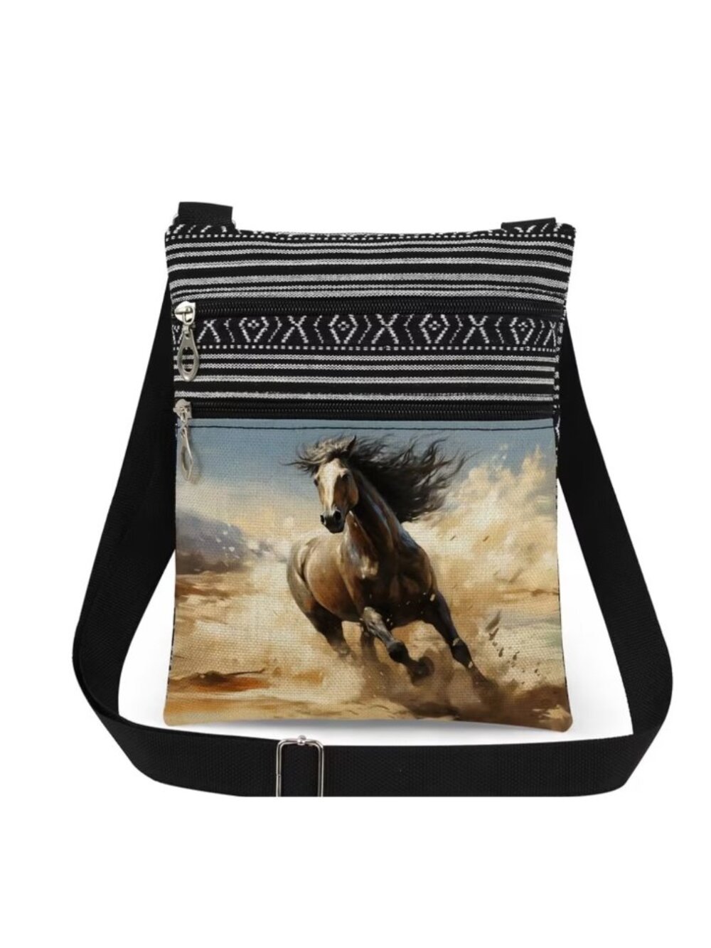 Wild & Free Horse Print Canvas Crossbody Bag With Adjustable Strap